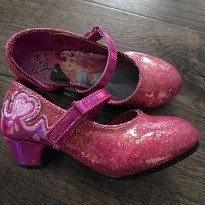Girls Pink Glitter Princess Dress Shoes with Heart Detail